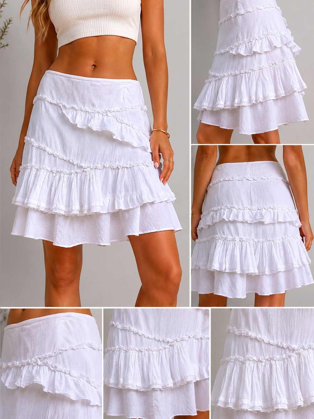 Y2K vintage Charlotte Russe 100% cotton White tiered Ruffle mini Skirt size 5